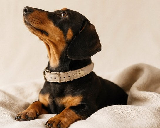 Teckel au repos sur un plaid